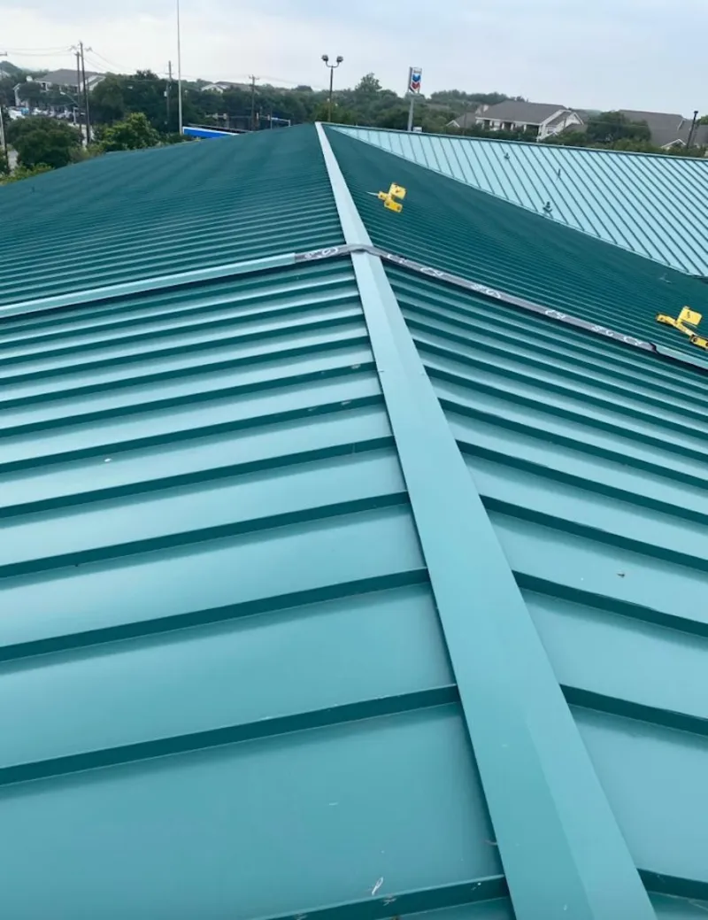 Green commercial metal roof ridge and valley for Metal Roof Repair in Colts Neck